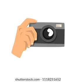 Hand taking photo with camera vector Illustration on a white background