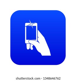 Hand taking pictures on cell phone icon digital blue for any design isolated on white vector illustration