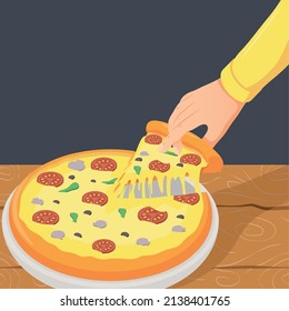 hand taking pizza portion scene