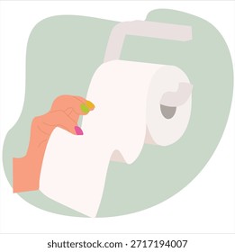 hand taking toilet paper. Vector illustration of Hand pulling toilet paper.