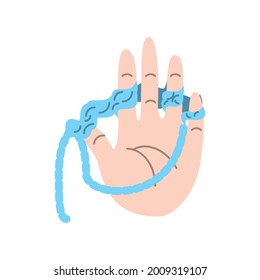 hand with tangled wool knitted