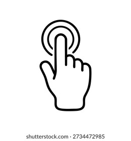Hand tap gesture black and white vector icon of finger touching screen with circular touch waves
