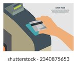 Hand tapping card on turnstile machine. Simple flat illustration