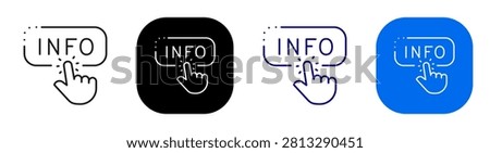 Hand tapping an information button for help access and user assistance. Line, filled, black, color set. Editable stroke