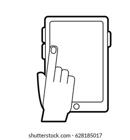 hand tapping modern cellphone with blank screen icon image 