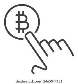 Hand tapping on Bitcoin sign vector Blockchain Technology concept linear icon or symbol