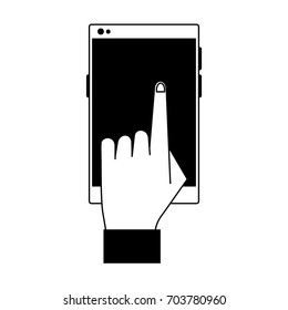 hand tapping on modern cellphone icon image