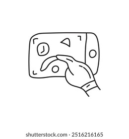Hand tapping on a smartphone screen with clock icon and arrow
