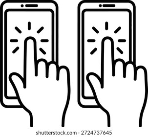 Una mano tocando en la pantalla táctil de un teléfono inteligente en un icono de estilo de arte de línea