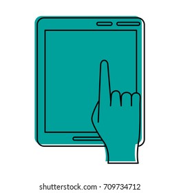 hand tapping on tablet screen icon image 