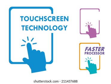 Hand Taps Monitor. Touchscreen Technology Sign concept vector.