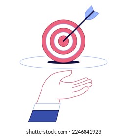 Hand with target and goal icon. Web symbol on white background. Vector illustration.