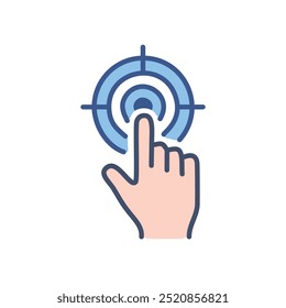 Hand target icon. Hand pointing at a target, symbolizes aiming, focus, and achieving goals.