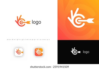 Hand target logo with arrow symbolizing precision, focus, success. Perfect for business consulting, marketing, coaching, and goal-oriented industries. Vector logo.