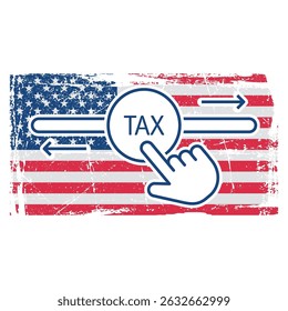 Hand and tax button. Increase, decrease of taxes.United States government tax overhaul policy. Vector linear icon illustration on white background.
