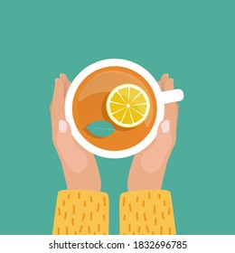 Hand with Tea Cup Flat Design Vector Illustration EPS10
