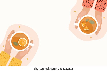 Hand with Tea Cup Flat Design Vector Illustration EPS10