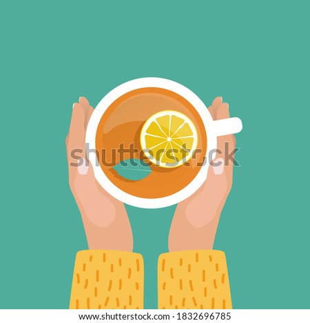 Hand with Tea Cup Flat Design Vector Illustration EPS10