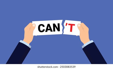 Hand tear can't text paper perfect for risk and motivation concept