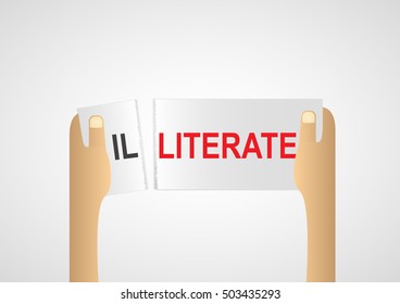 Hand tearing a piece of illiterate paper
