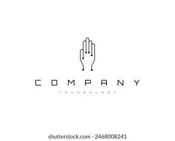 hand tech circuit line logo design