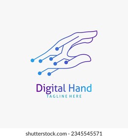 Hand and tech element for digital hand logo design
