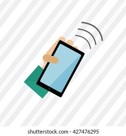 Hand Technology vector holding  phone in white color backdrop