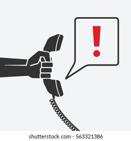 hand with telephone handset with chat bubble. vector illustration - eps 8
