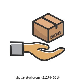 hand template icon with cardboard, suitable for shipping and gifting icons, vector illustration
