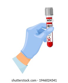 Hand With A Test Tube Of Blood Test For AIDS, HIV. World AIDS Day 1 December, Blood Test. Vector