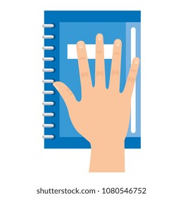 hand with text book