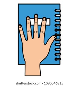hand with text book