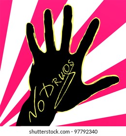Hand with text "No Drugs"