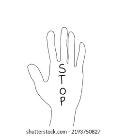Hand with text stop on white background 