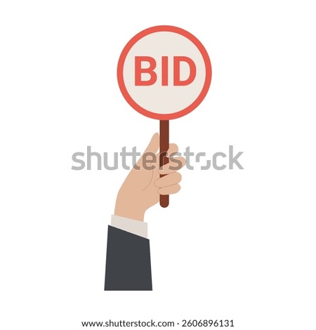 A hand that is actively holding up a bid sign, which represents the processes of online and live auctions