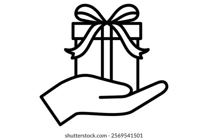 The hand that gives the gift, Simple and cute black and white Valentine's Day icon, Vector Illustration