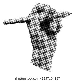 Hand that hold a pen. Trendy halftone style for collages.