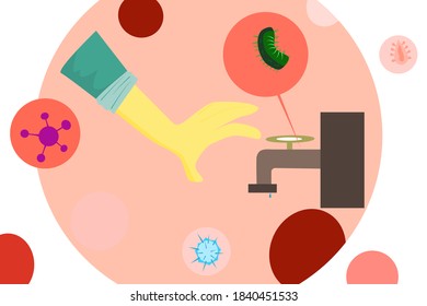 The hand that is holding the faucet is contaminated with germs, bacteria that surround us.