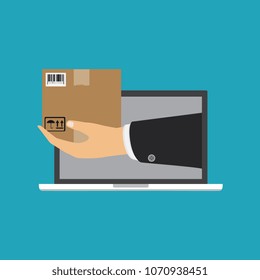 The hand that is holding the parcel. Delivery concept. Vector illustration