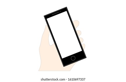 a hand that holds the smartphone to the background or logo