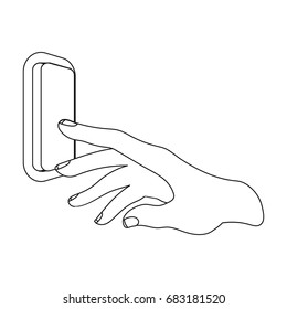 A hand that includes an electric switch. Push Button Switch single icon in outline style vector symbol stock illustration web.