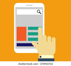 The hand that presses the button on the screen of phone