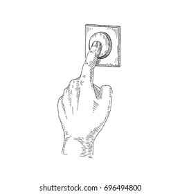 The hand that presses the button. Vector sketch. Drawn by hand.