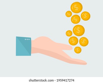 Hand that is receiving many coins of any denomination