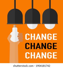 The hand that replaced the new light bulb and Change concept. 