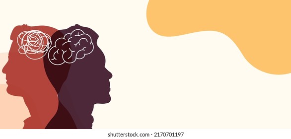 Hand of a therapist or doctor untangling a tangle in the silhouette head of a patient's side. Mental health concept. Psychology and psychiatry. Mind Disease and Psychotherapy. Depression and stress.