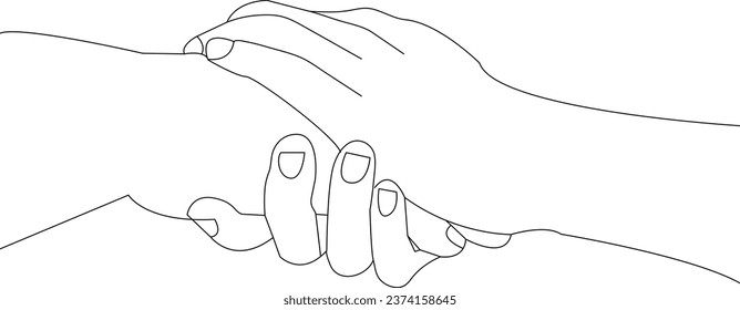 hand in hand. thin line drawing black hands . Vector illustration