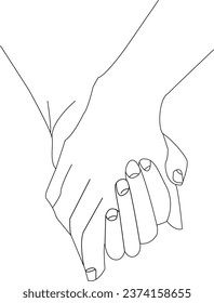 hand in hand. thin line drawing black hands . Vector illustration