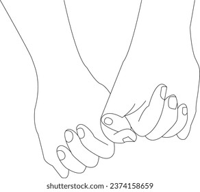 hand in hand. thin line drawing black hands . Vector illustration
