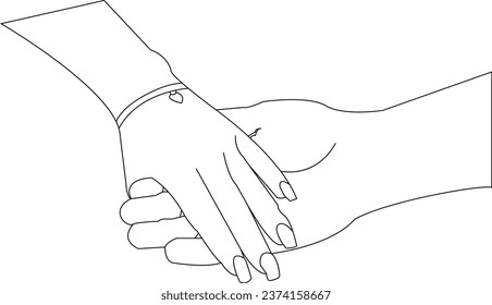 hand in hand. thin line drawing black hands . Vector illustration